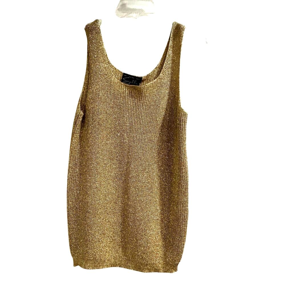 Vintage Suzelle gold metallic chunky knit tank top casual or dressy ladies sz L